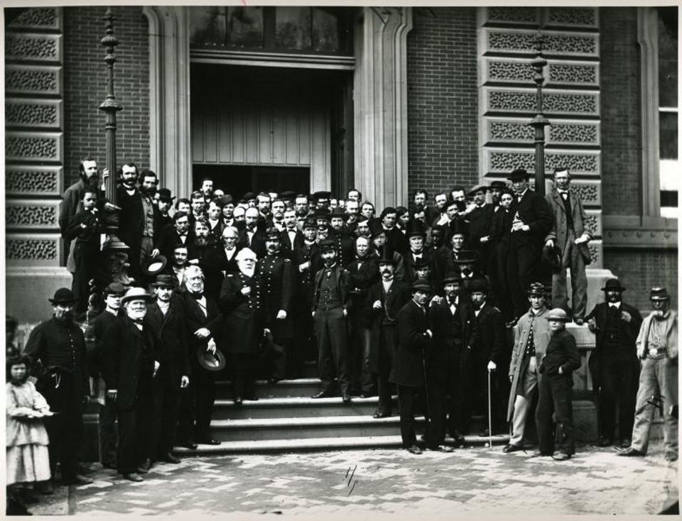 U.S. Quarter Master General Montgomery C. Meigs and his staff on steps of Renwick building