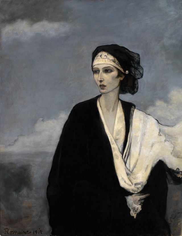 Romaine Brooks' Ida Rubinstein is a painting of a woman in the foreground and the landscape in the background.
