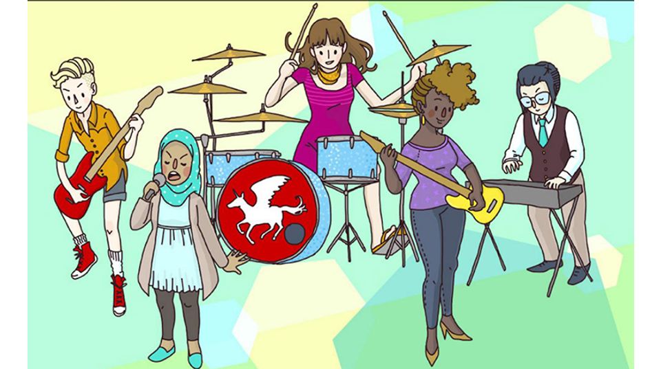 An illustration of an inclusive girl band.