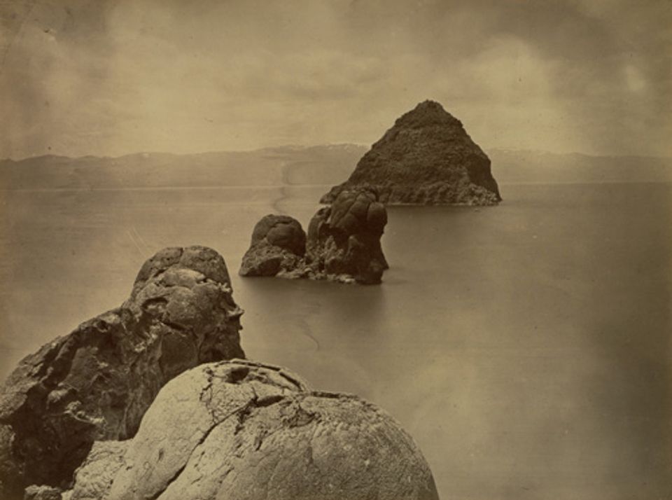 O'Sullivan's albumen print of Tufa Domes in Pyramid Lake, Nevada.