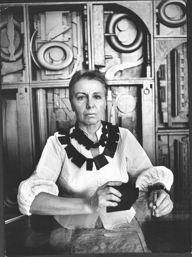 Photograph of Louise Nevelson, ca. 1965. Photo by Ugo Mulas. Louise Nevelson papers, circa 1903-1982, Archives of American Art, Smithsonian Institution