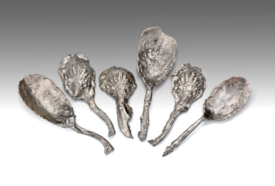 This is Jeffrey Cancy's set of six spoons made from stainless steel for 40 Under 40 at the Renwick Gallery.