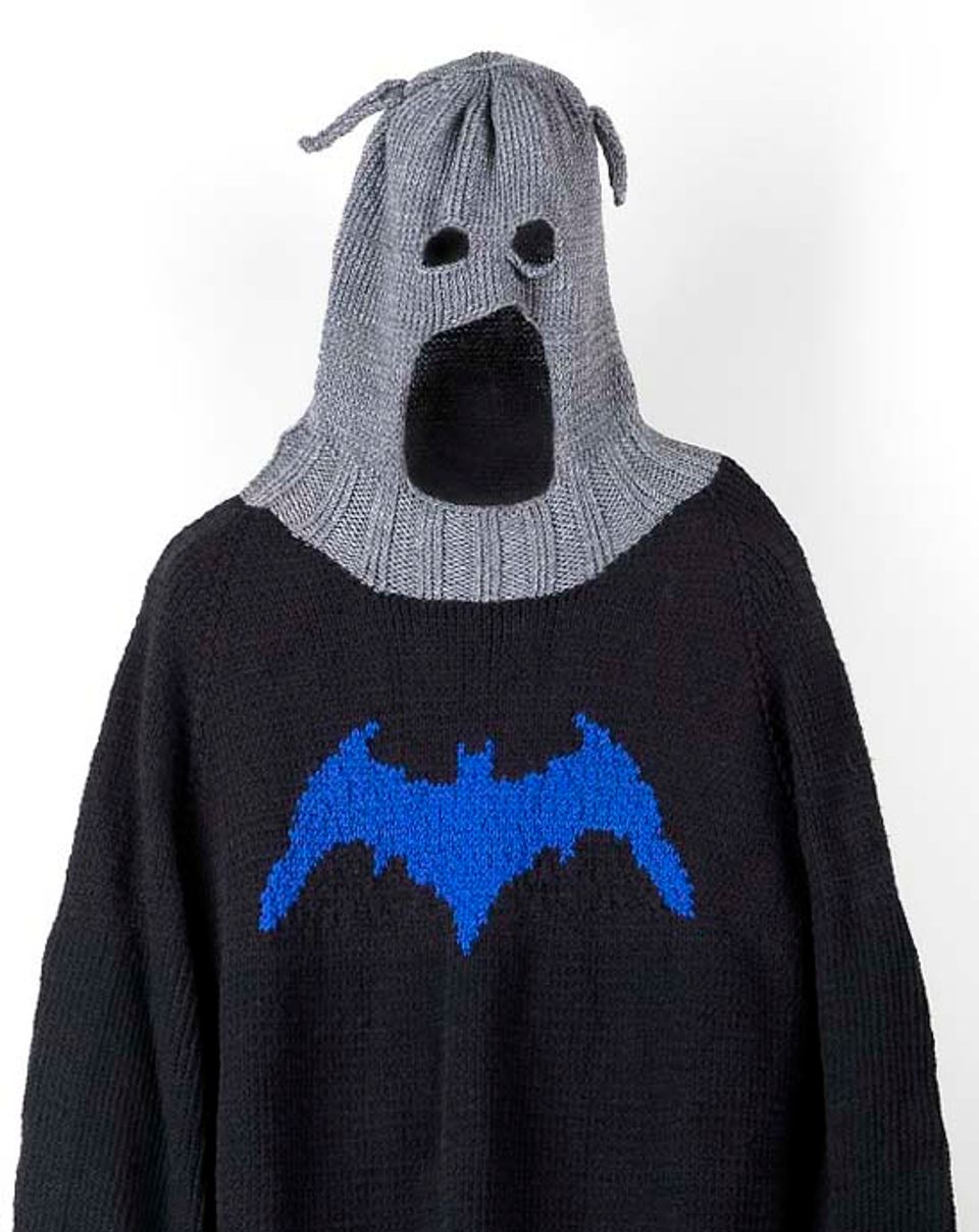 A costume of batman that's made of thread. 