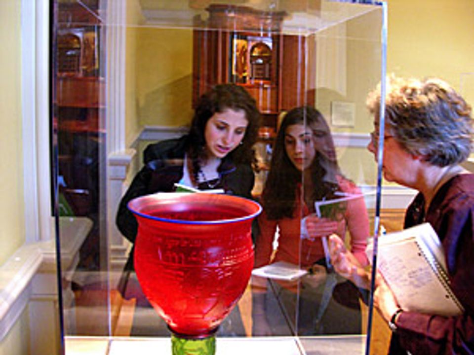 Students looking at artwork