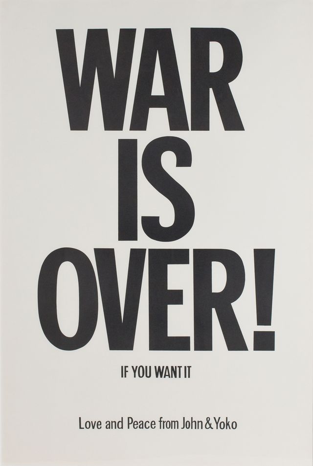A lithograph of "War is Over!" in black print.