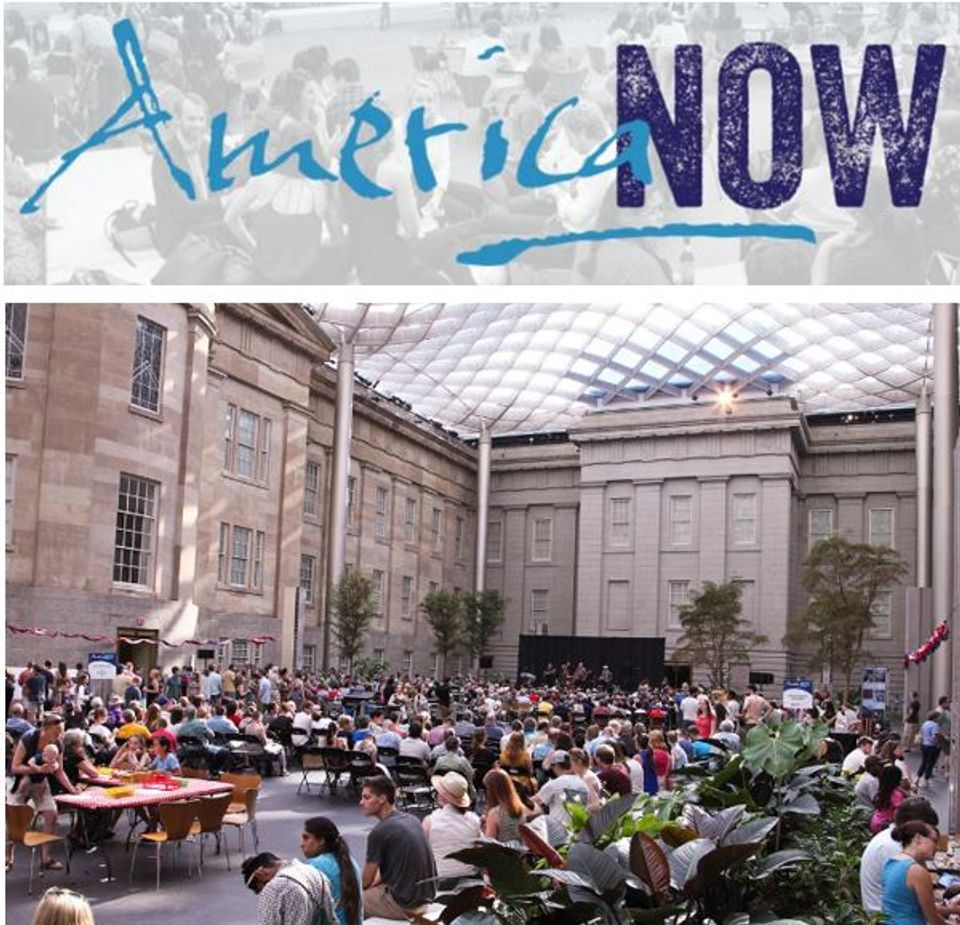 This is an image of people in the Kogod Courtyard for the America Now program